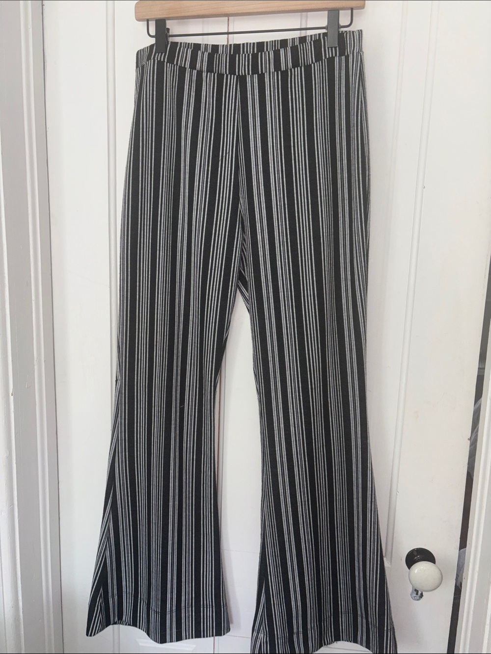 Paisley Raye striped flare Leg Pants in Black & Gray